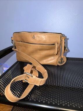 Tan Leather Crossbody Bag with Anchor Charm